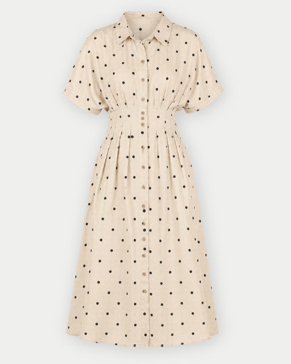 Ruthie Polka Dot Print Short Sleeve Button Front Dress