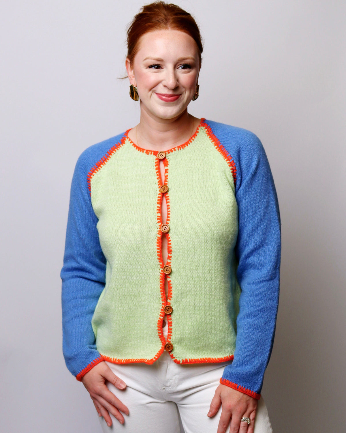 Sandra Contrast Stitch Raglan Knit Cardigan
