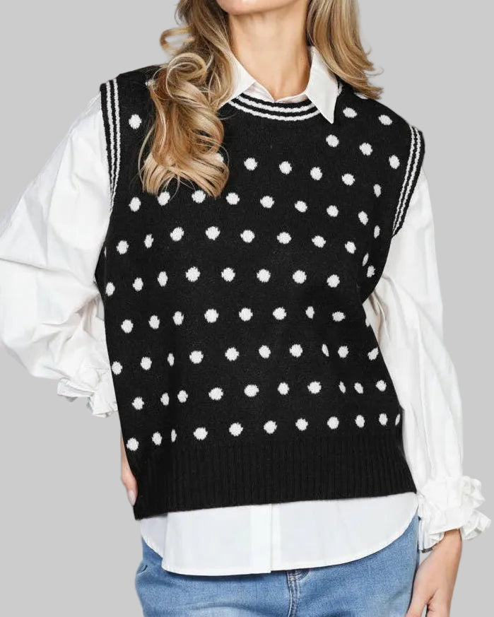 Charming Polka Dot Knitted Sweater Vest