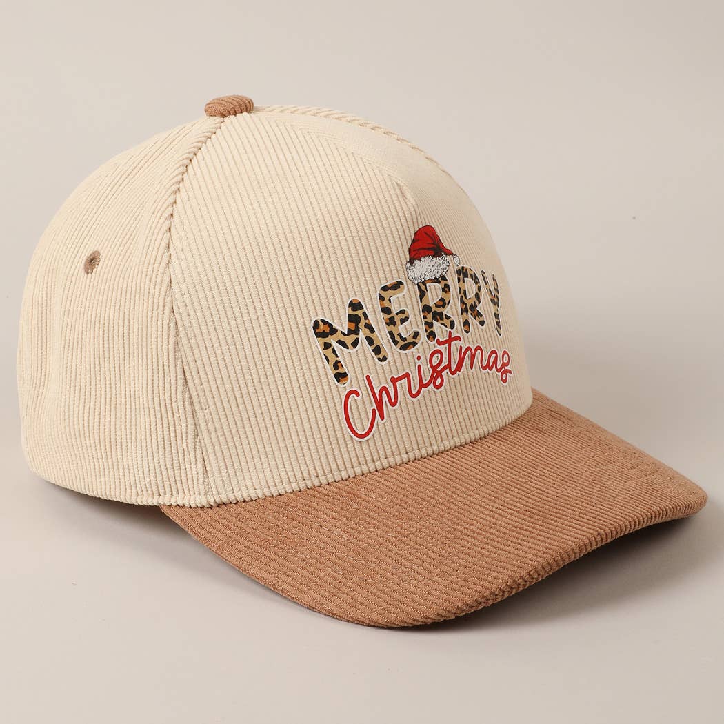 Merry Christmas Fun Text Two-Tone Corduroy Cap - Blackbird Boutique