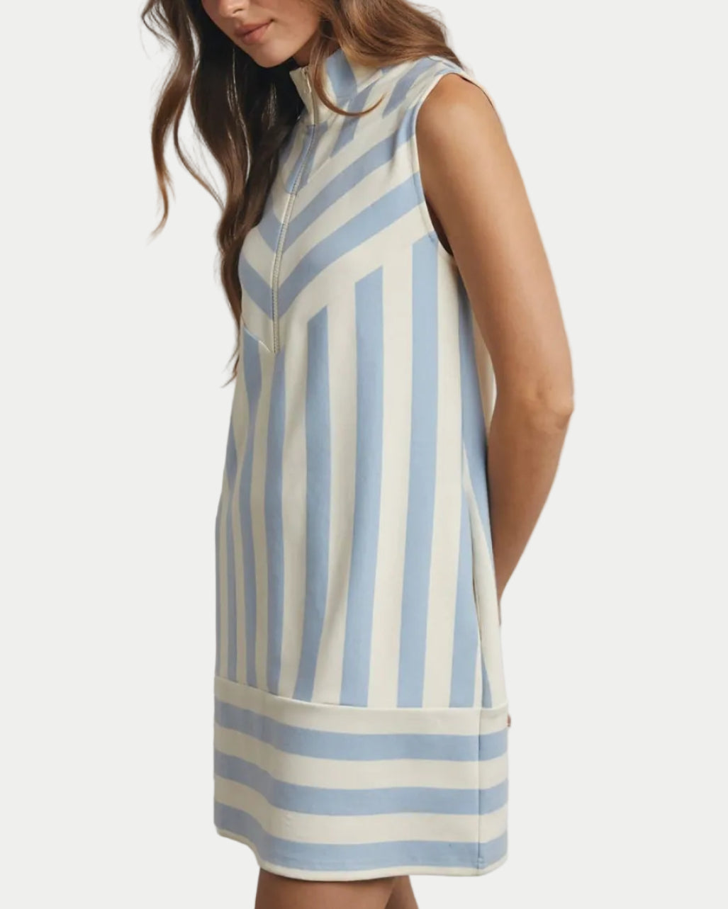 STRIPED HALF-ZIP MINI DRESS / WL25-12004 - Blackbird Boutique
