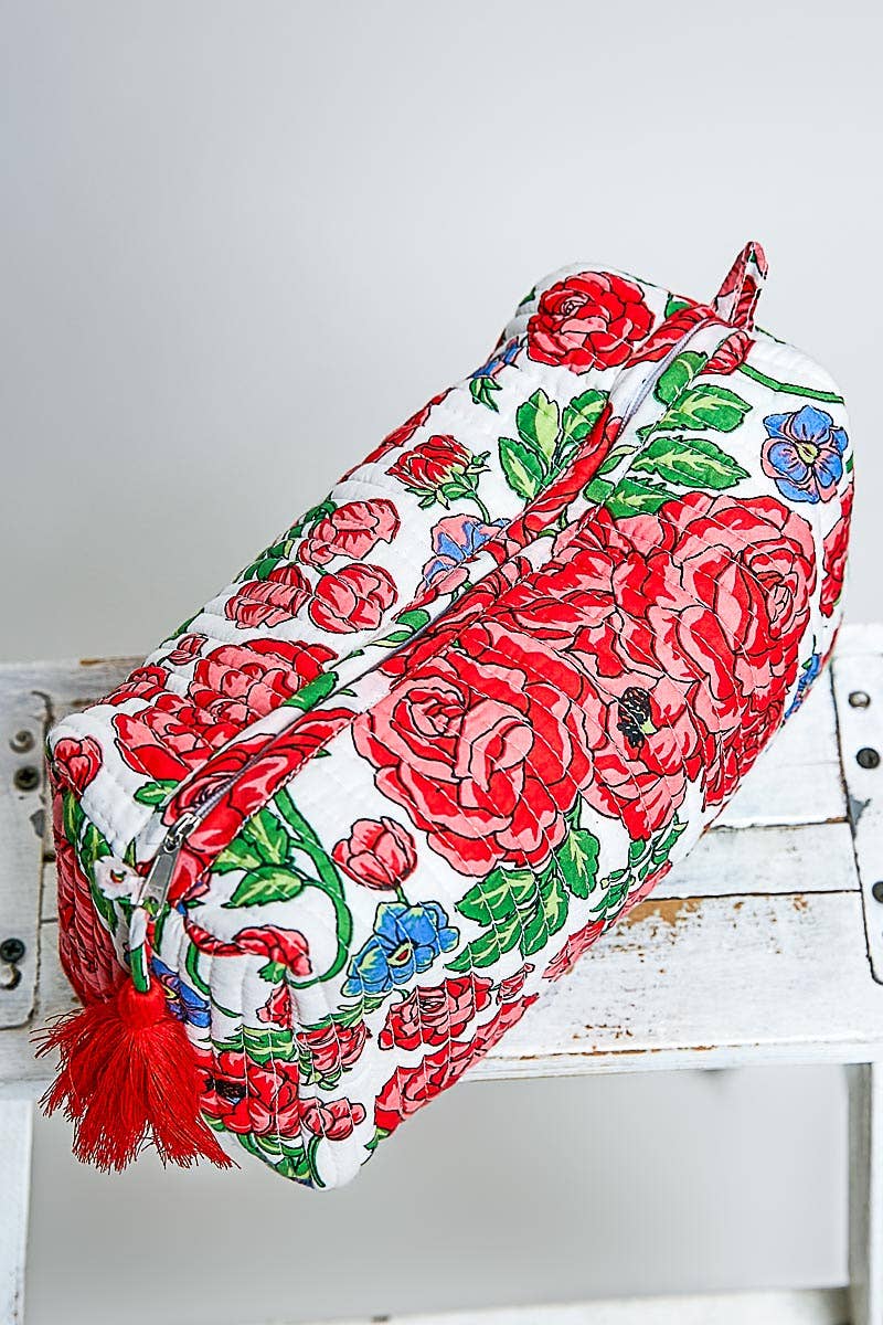 Floral Quilted Tassel Cosmetic Pouch Bag