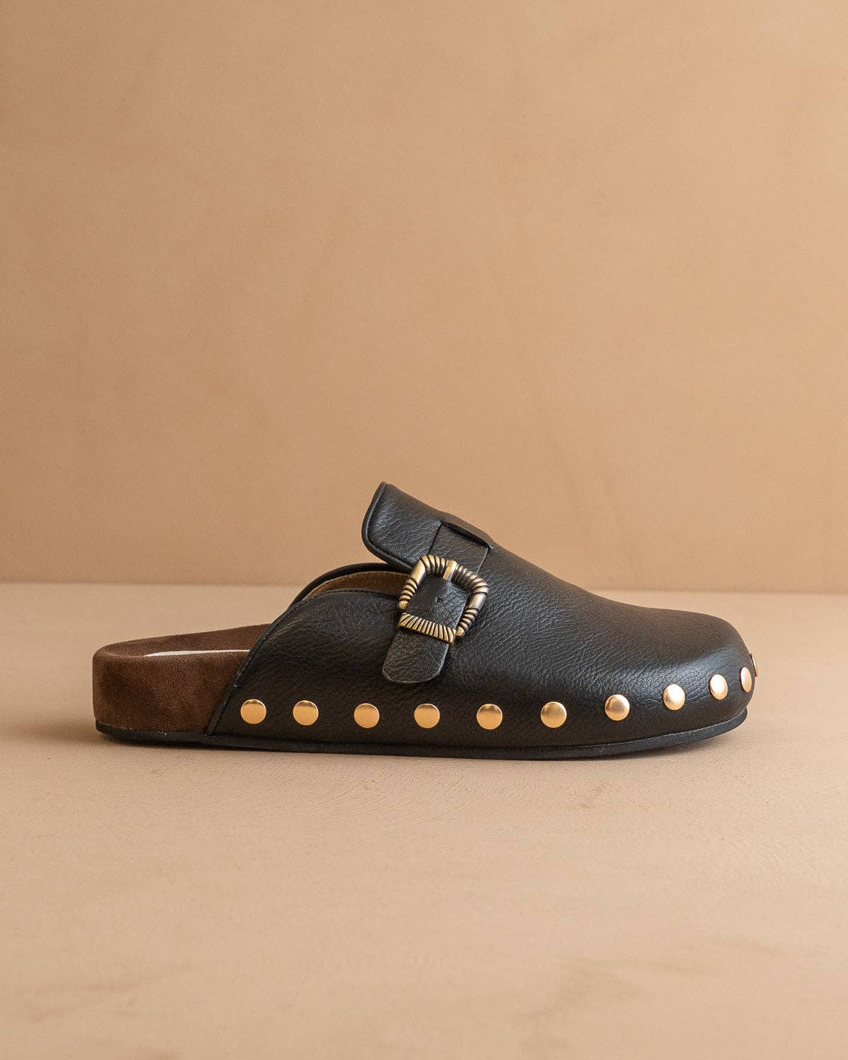 The Toni | Black Studded Buckle Clog - Blackbird Boutique
