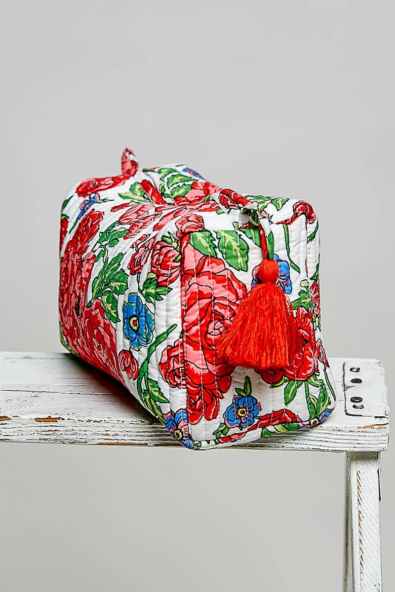 Floral Quilted Tassel Cosmetic Pouch Bag