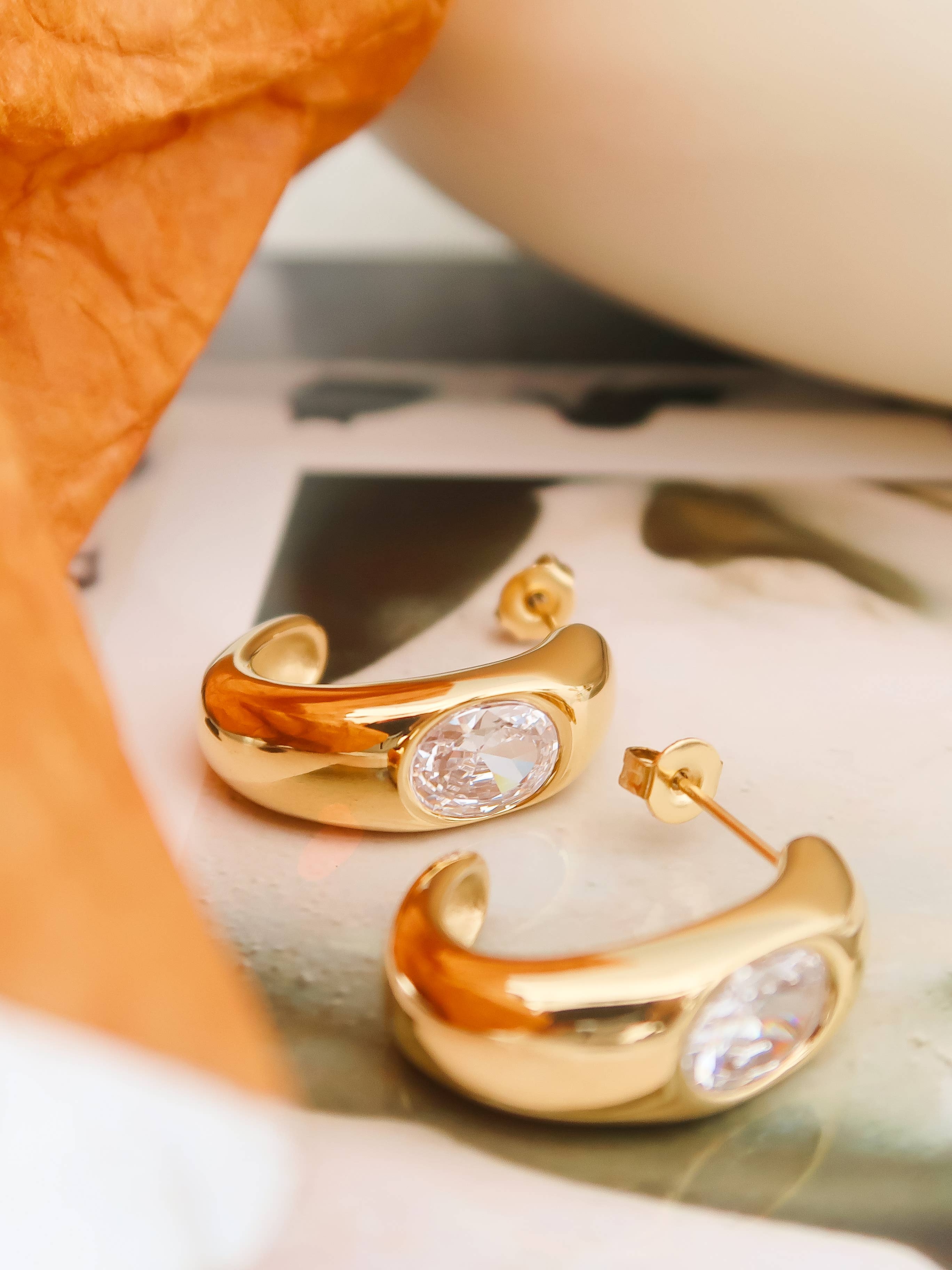 Aliénor 18K Gold Non-Tarnish CZ Classic C Hoop Earring - Blackbird Boutique