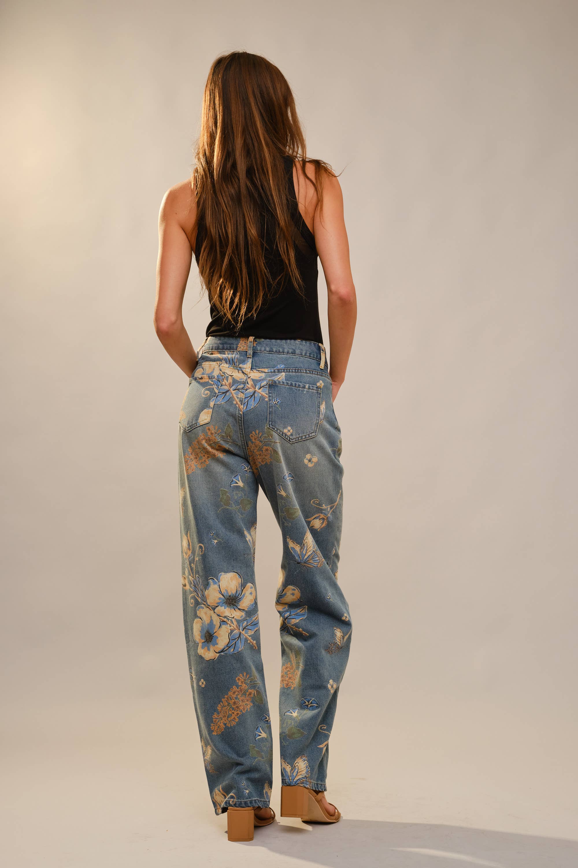 Floral Print Wide Leg Jeans