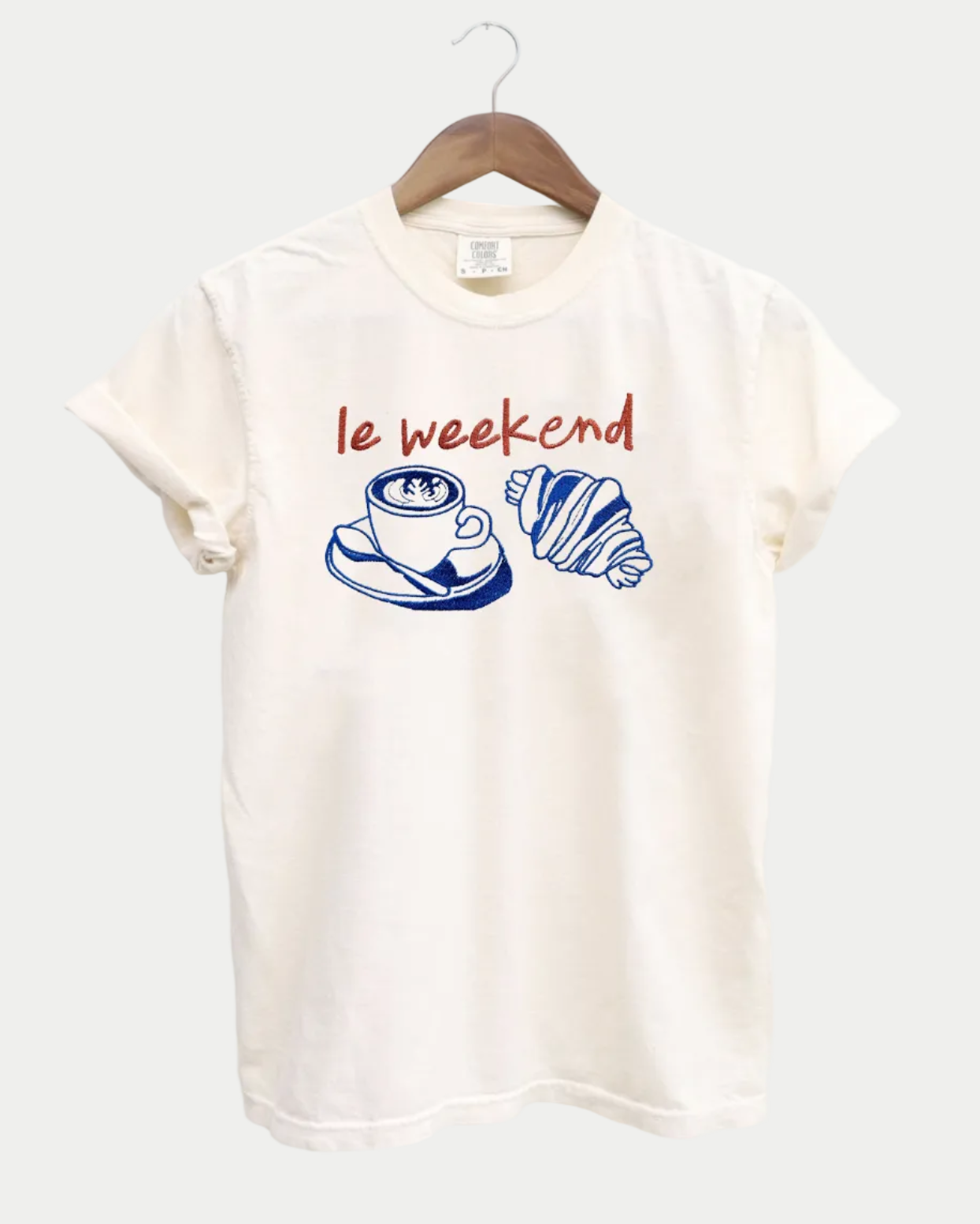 Embroidered Le Weekend French Coffee & Croissant Shirt - Blackbird Boutique