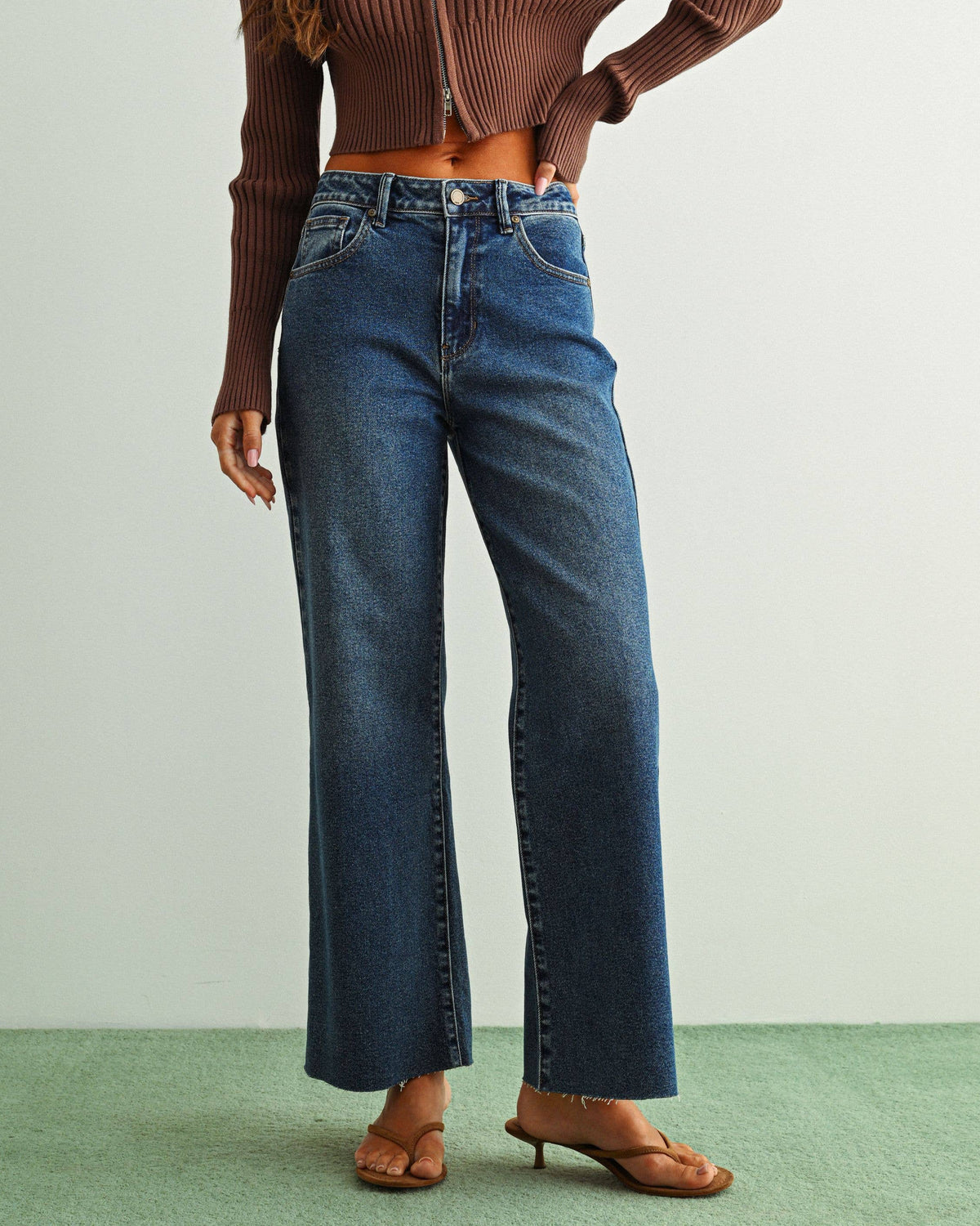 Scissor Cut Wide Leg Jean - DARK DENIM - DP718 - Blackbird Boutique