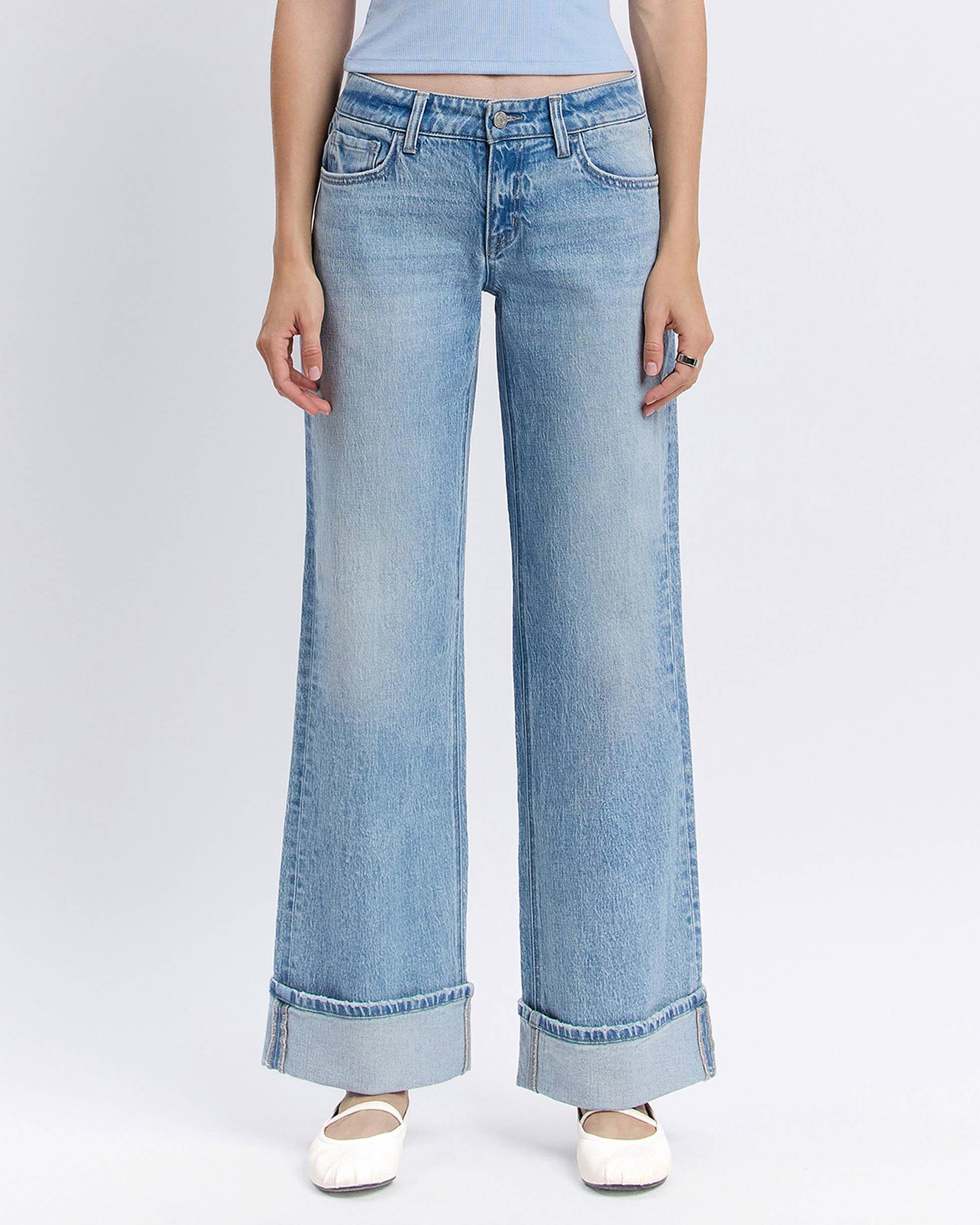 LOW RISE CUFFED BAGGY WIDE JEANS | LONDON - Blackbird Boutique