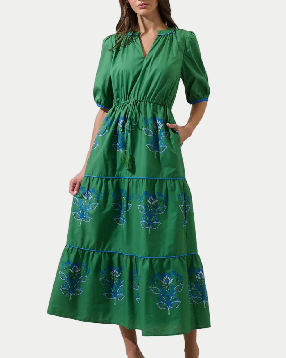 Meridy Floral Vonie Tiered Midi Dress - Blackbird Boutique