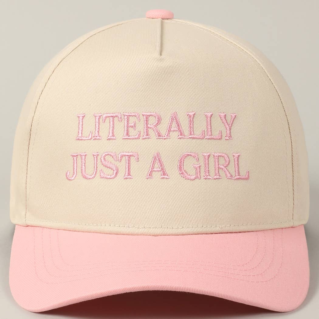 Literally Just A Girl Embroidery Two Tone Trucker Hat - Pink