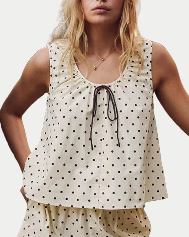 FRENCH GIRL AESTHETIC POLKA DOT RUCHED COTTON TOP - Blackbird Boutique