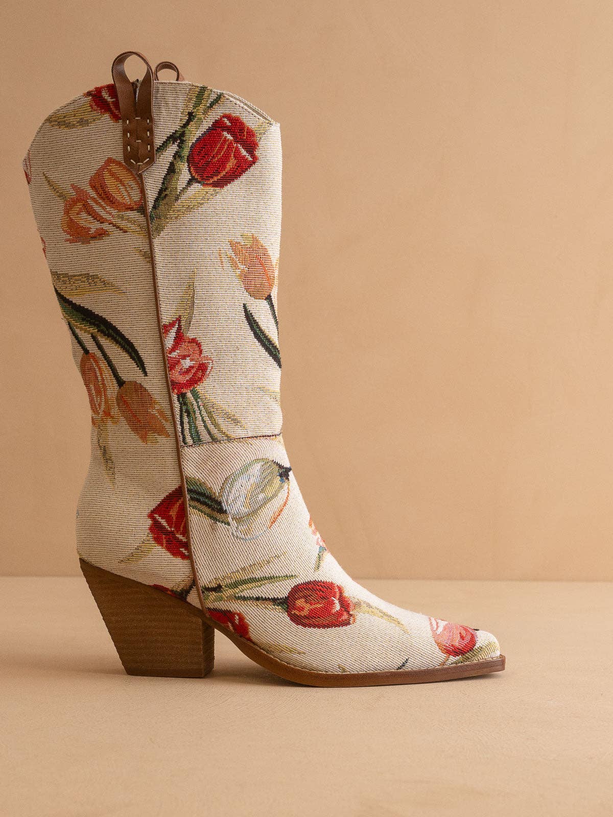 The Tesha | Beige Tulip Floral Cowboy Boot - Blackbird Boutique