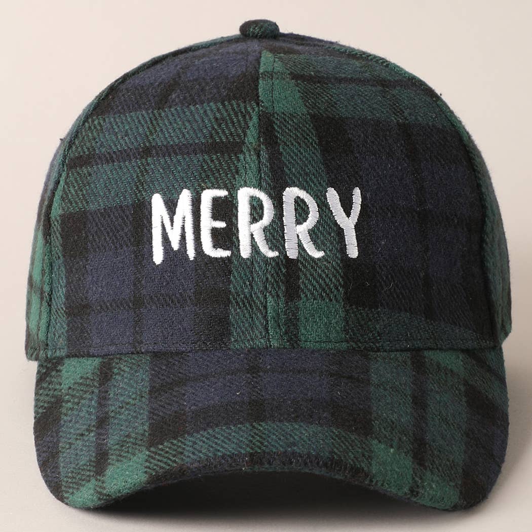MERRY/JOY Embroidery Plaid Baseball Cap - Blackbird Boutique