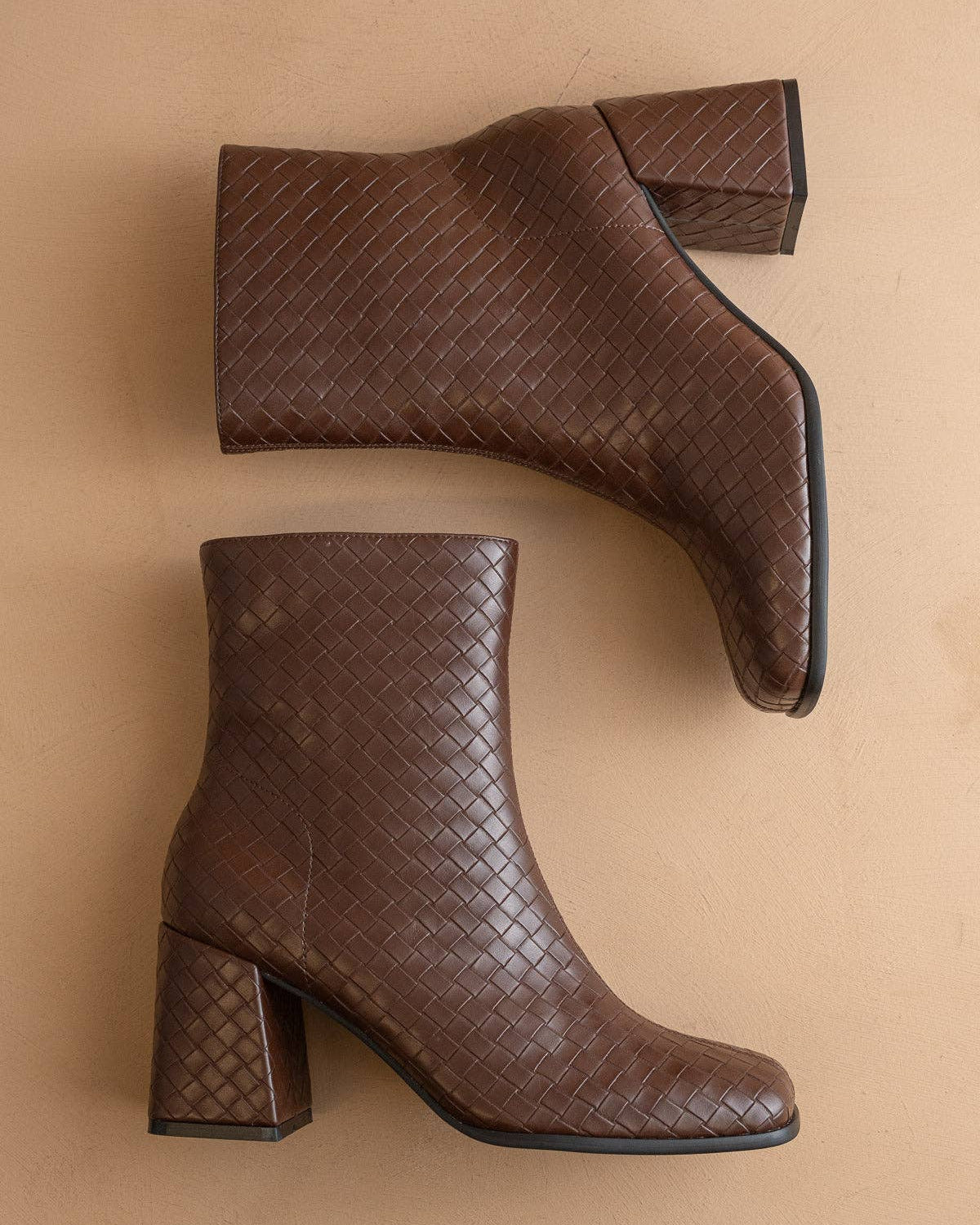 The Demi | Coffee Woven Block Heel Ankle Boot - Blackbird Boutique