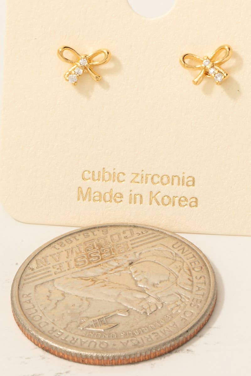 Gold Dipped Mini Cz Bow Stud Earrings - Blackbird Boutique