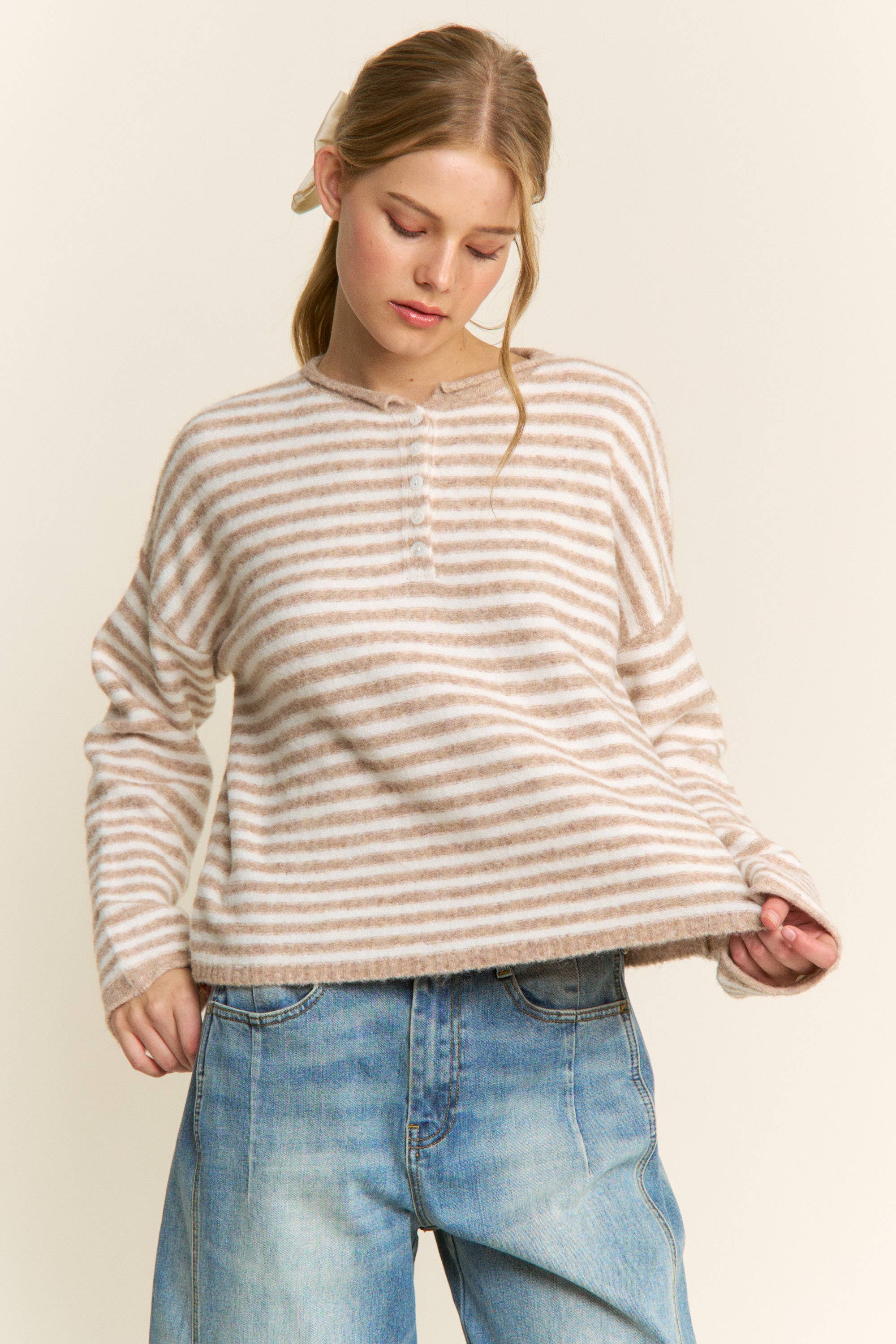 Striped Rolled Pullover Knit Sweater