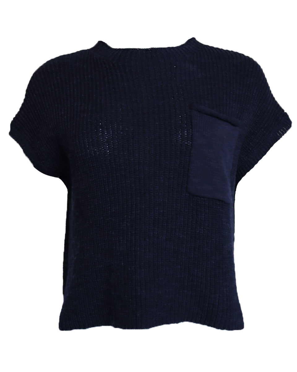 Short Sleeve Knit Top in Navy - Blackbird Boutique