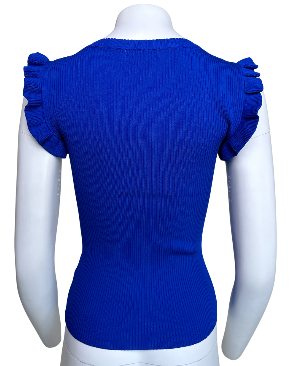 Ruffle Sleeve Ribbed Knit Top in Royal Blue - Blackbird Boutique
