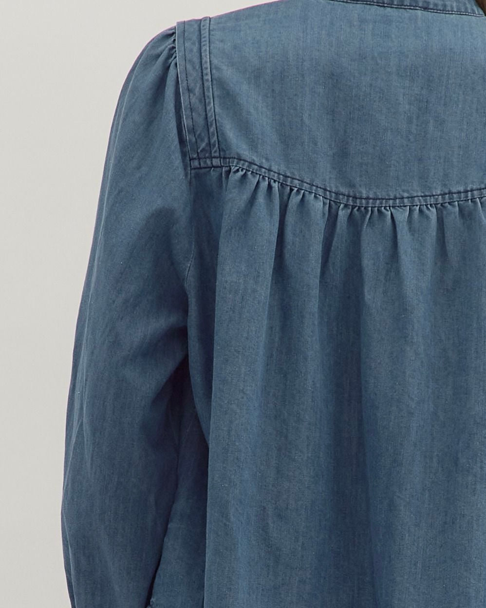 Long Sleeve Button Front Denim Top - Blackbird Boutique