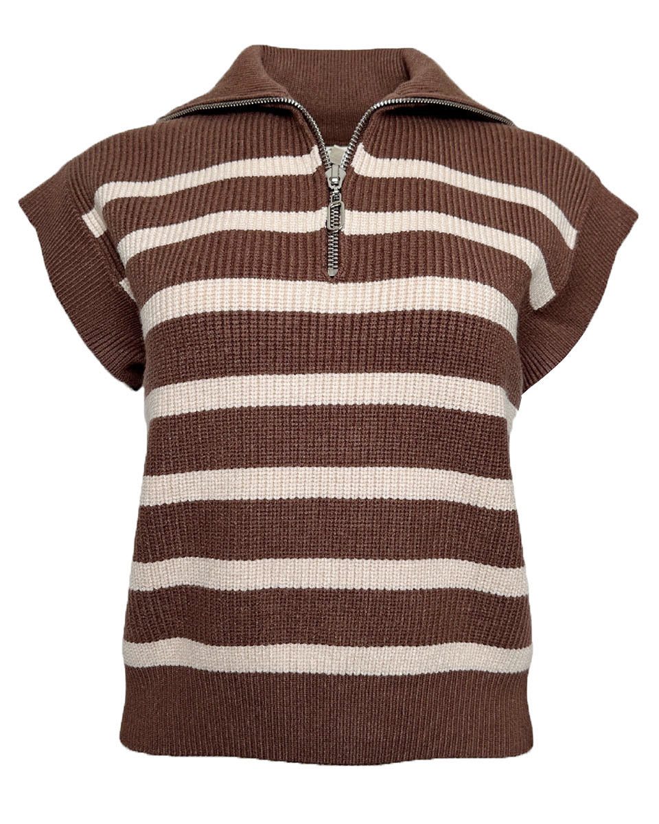 Espresso Striped Zip Up Sweater Vest