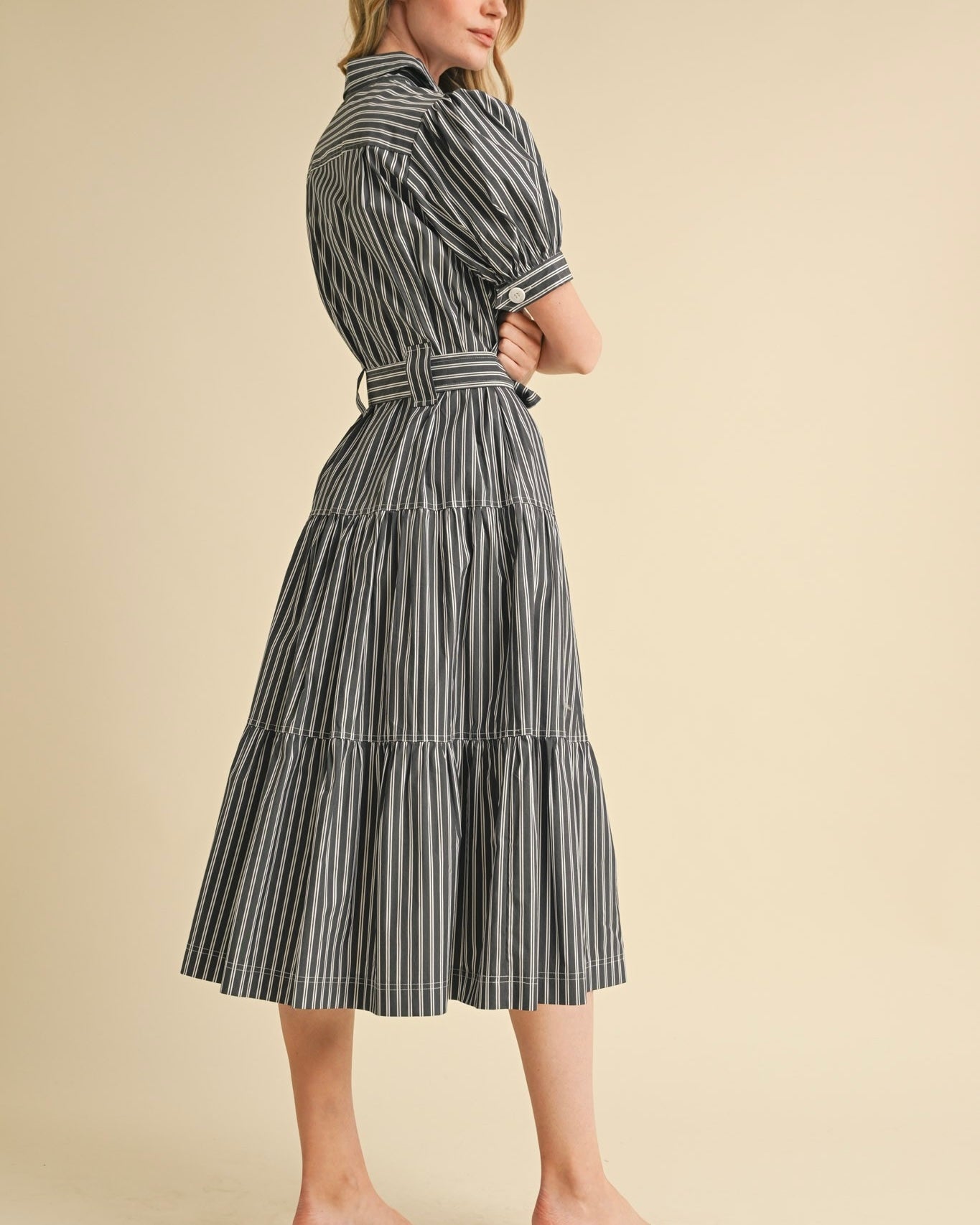 Striped Collared Button Down Midi Dress - Blackbird Boutique