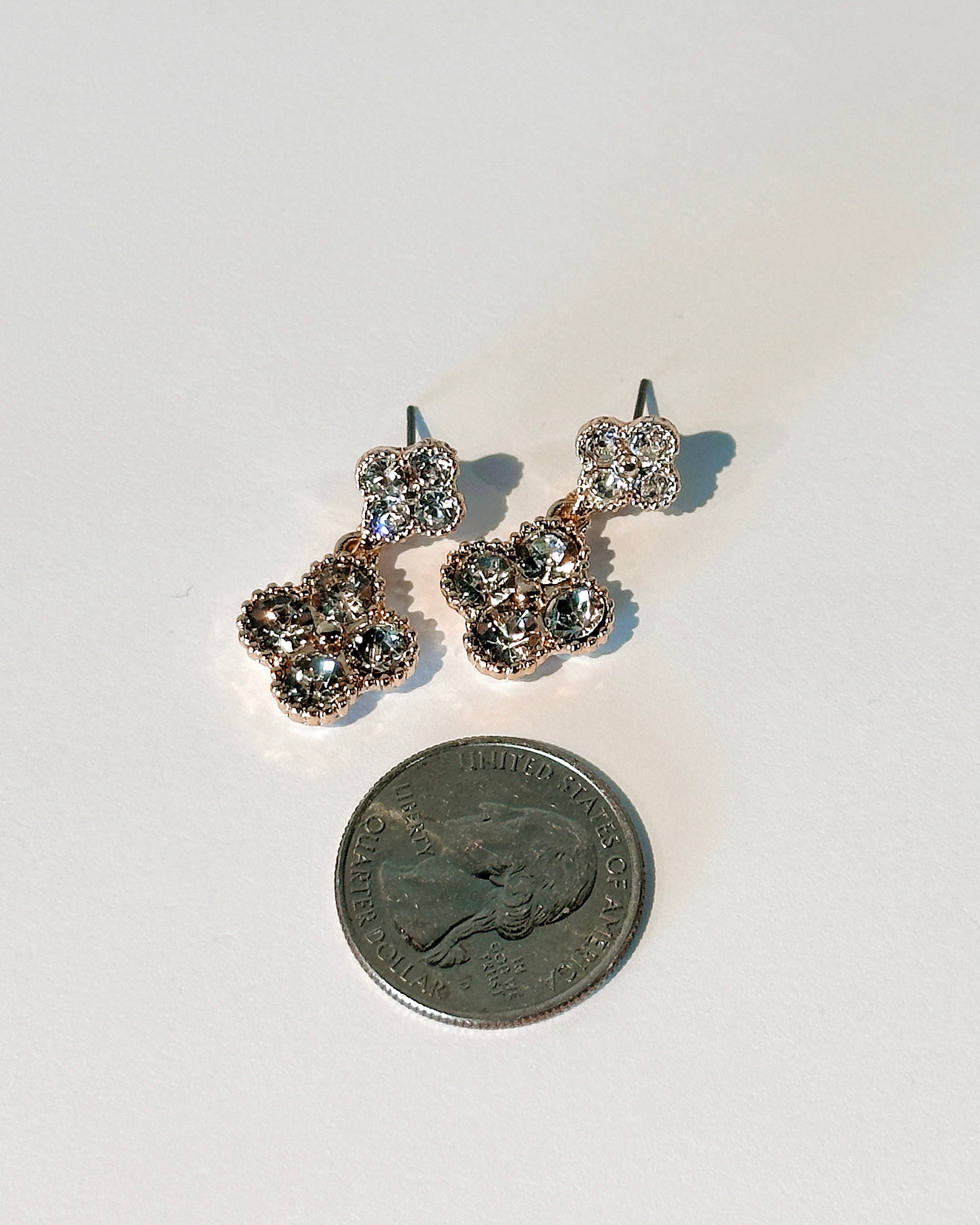 Rhinestone Double Clover Dangle Earrings - Blackbird Boutique