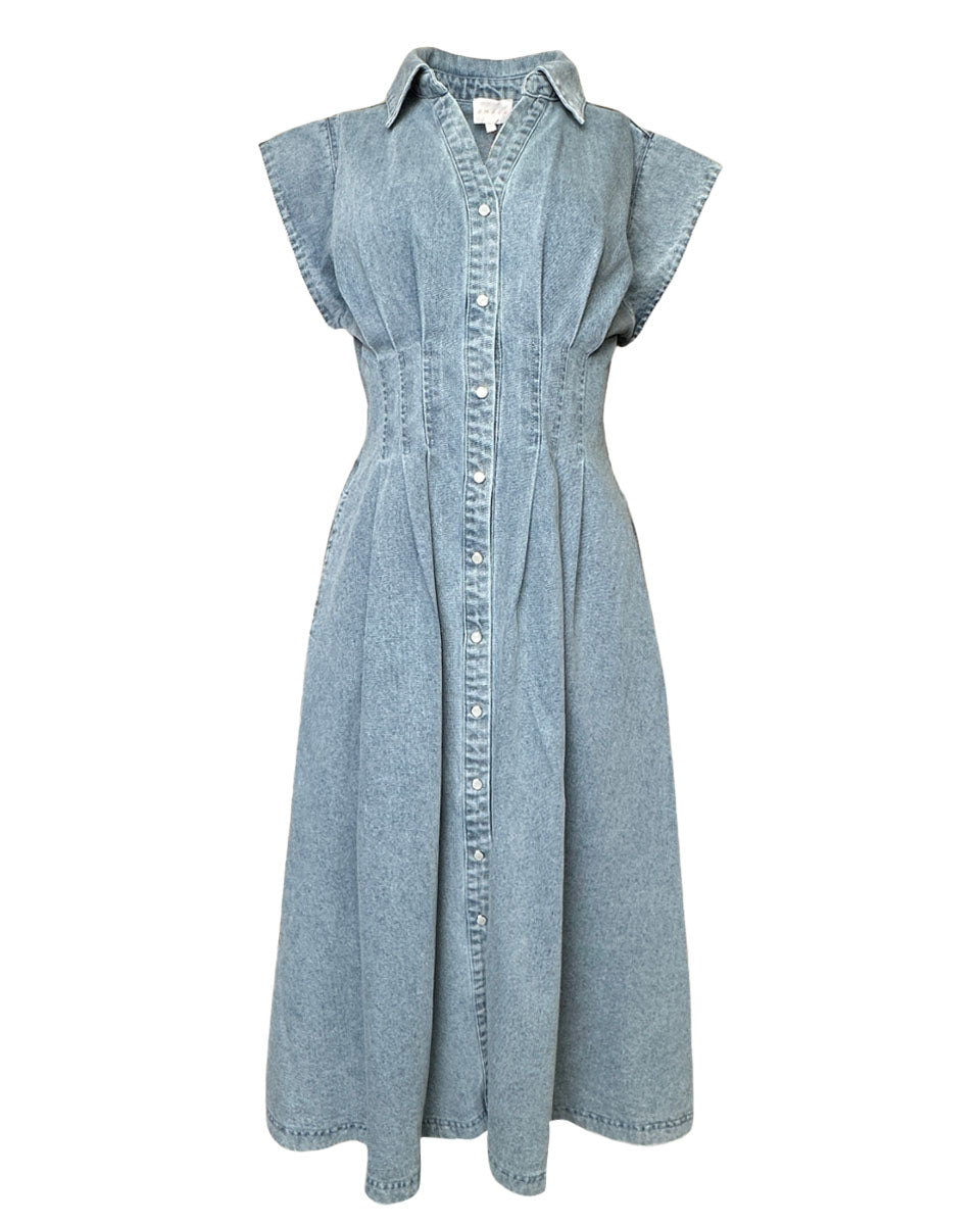 Denim Midi Dress in Light Blue