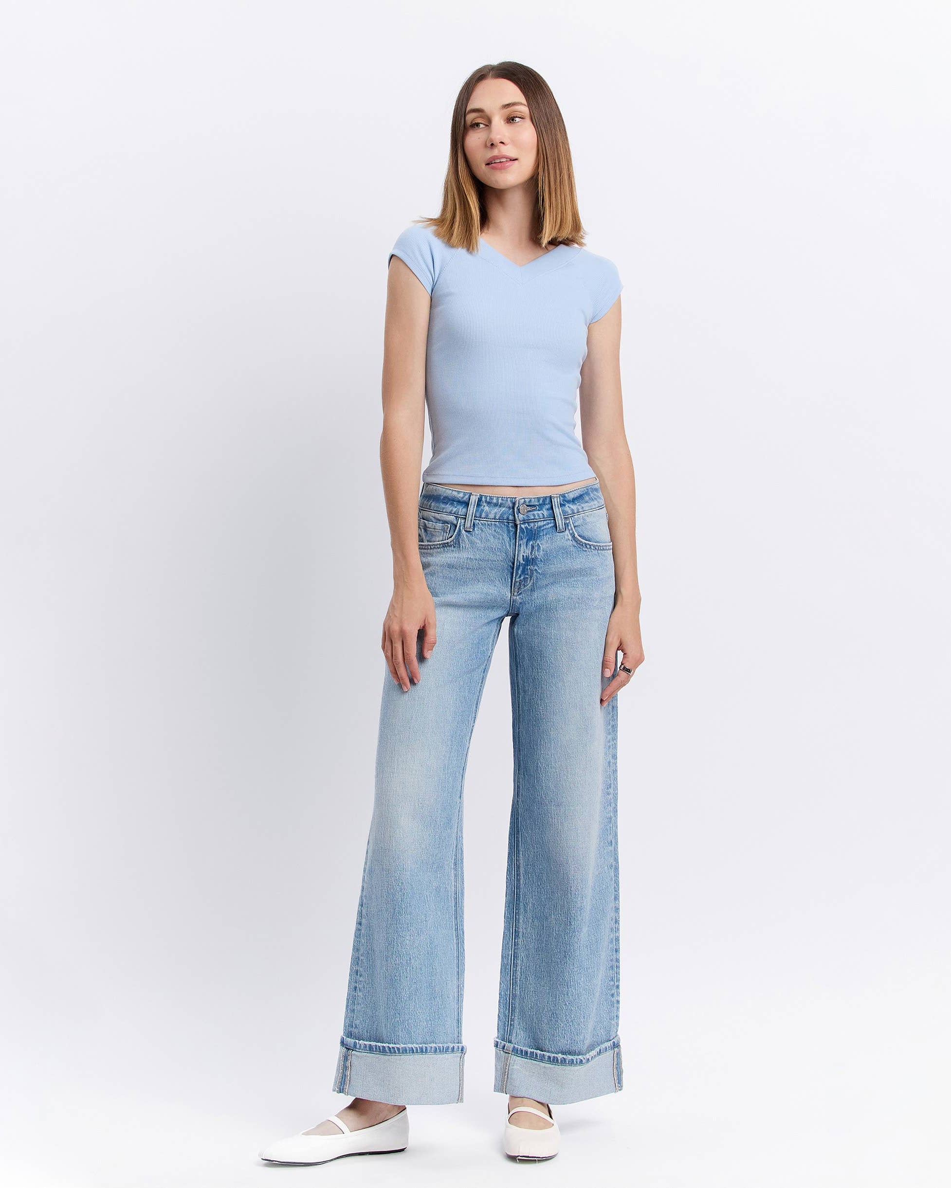 LOW RISE CUFFED BAGGY WIDE JEANS | LONDON - Blackbird Boutique