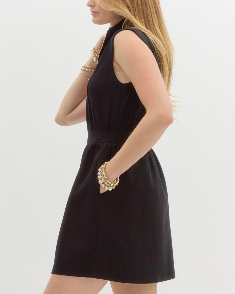 Solid Sleeveless Zip-Up Mini Dress in Black - Blackbird Boutique