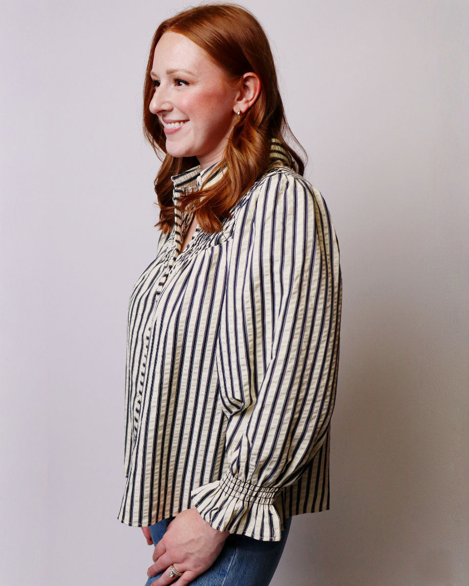 Lenora Striped Button Up Top
