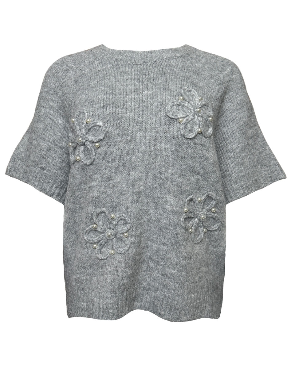 Super Soft Short Sleeve Sweater with Pearl Accents - Blackbird Boutique