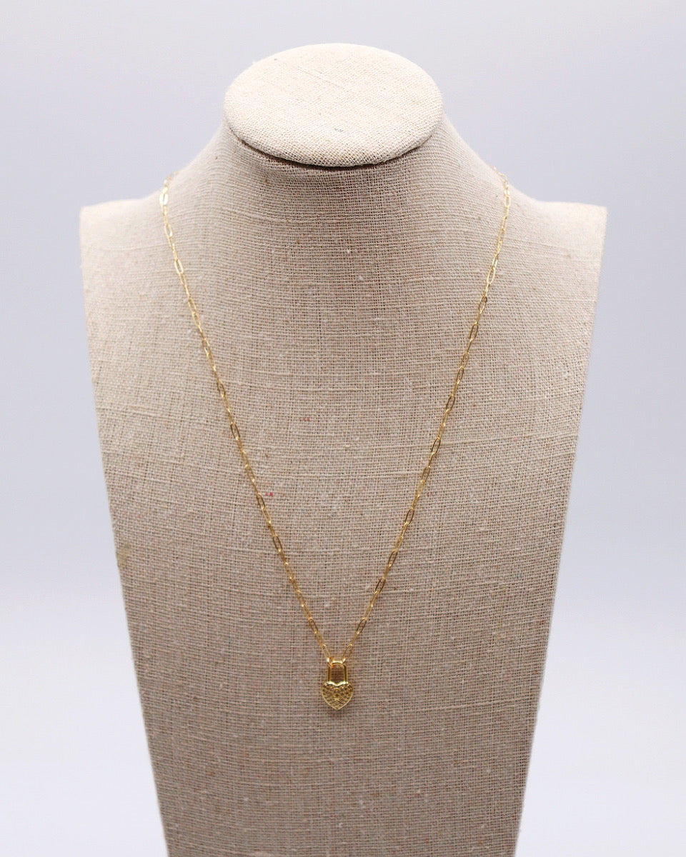 14K Gold Filled Heart Lock Pendant Necklace - Blackbird Boutique