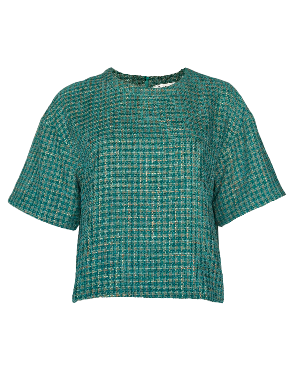 Boxy Boucle Top in Dusty Teal - Blackbird Boutique
