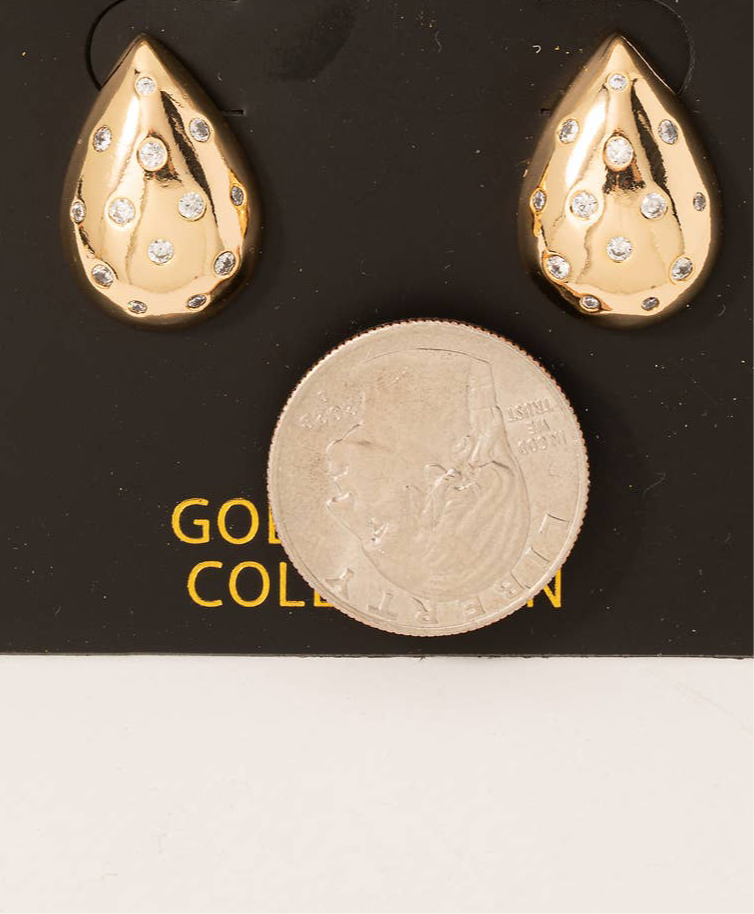 Gold Dipped Rhinestone Studded Teardrop Earrings - Blackbird Boutique