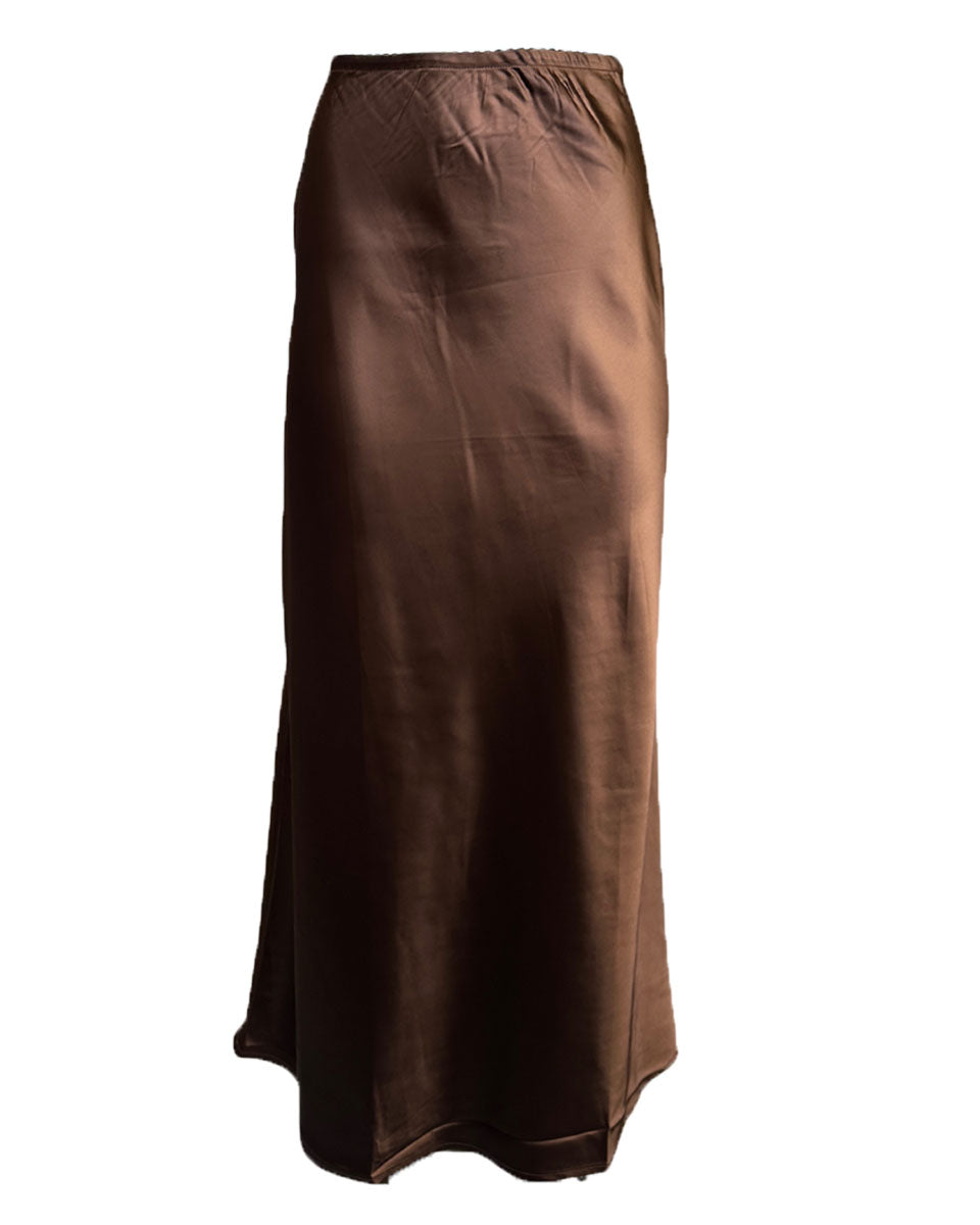 SATIN SLIP MIDI SKIRT - Brown - Blackbird Boutique