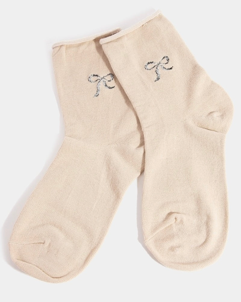 Sparkling Ribbon Socks in Beige - Blackbird Boutique