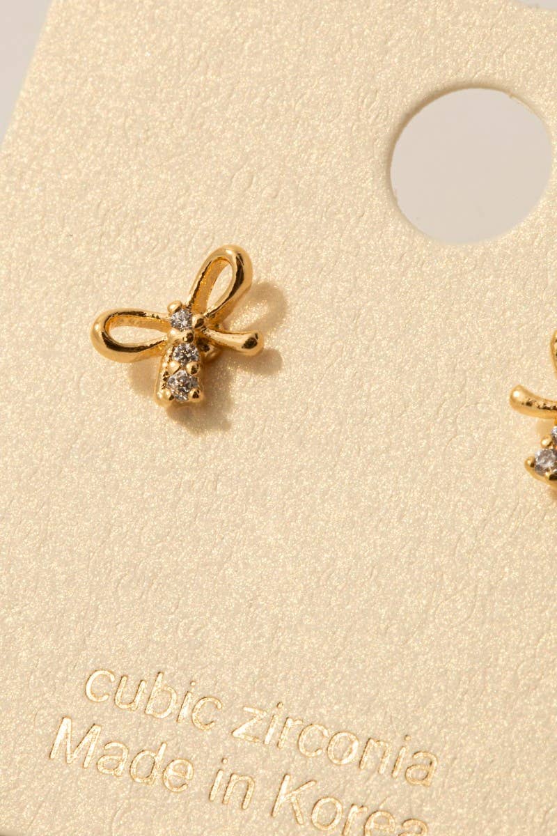 Gold Dipped Mini Cz Bow Stud Earrings - Blackbird Boutique