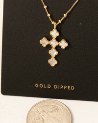 Gold Dipped Mother of Pearl Clover Cross Pendant Necklace - Blackbird Boutique