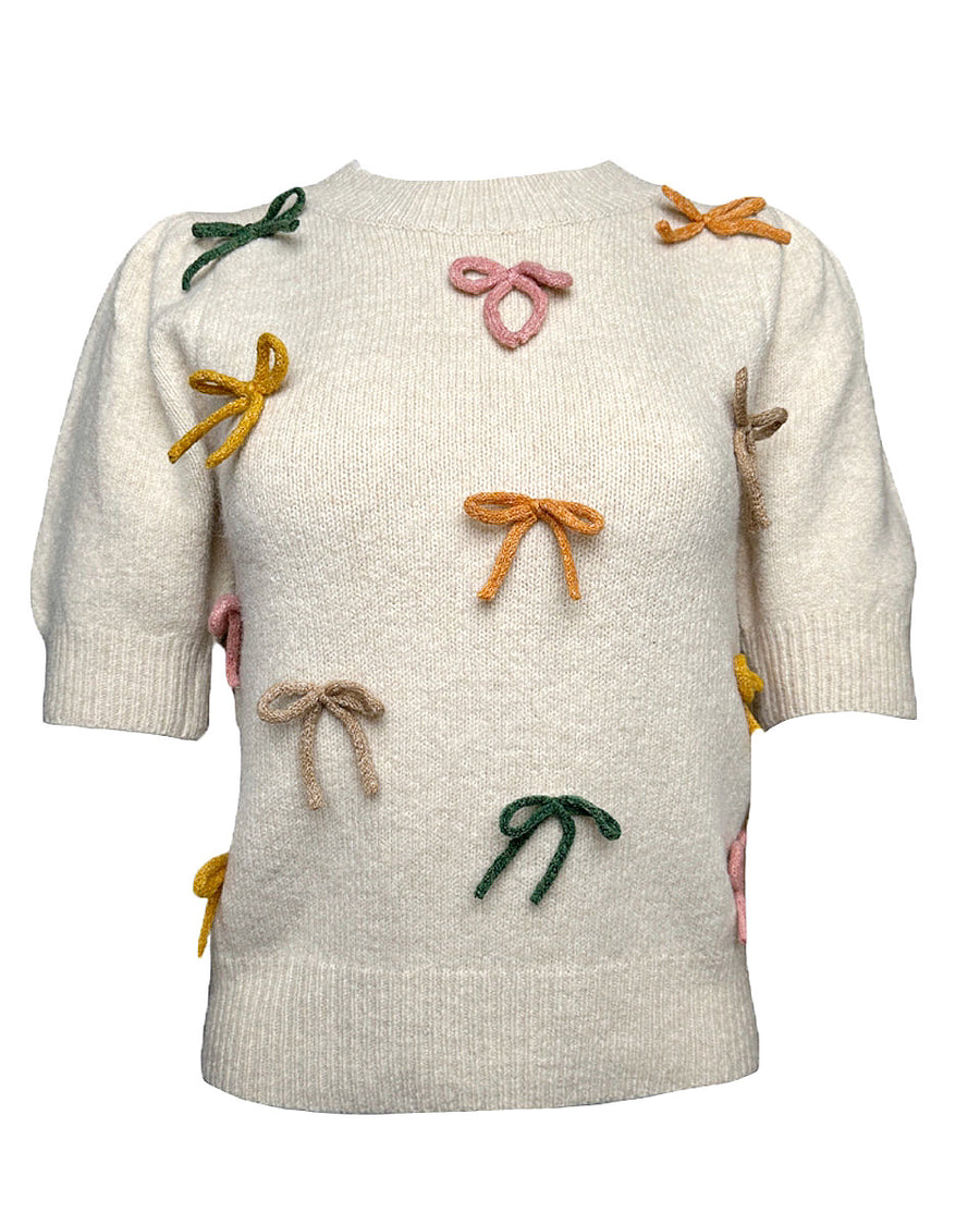 Oatmeal Sweater with Multi Color Bows - Blackbird Boutique