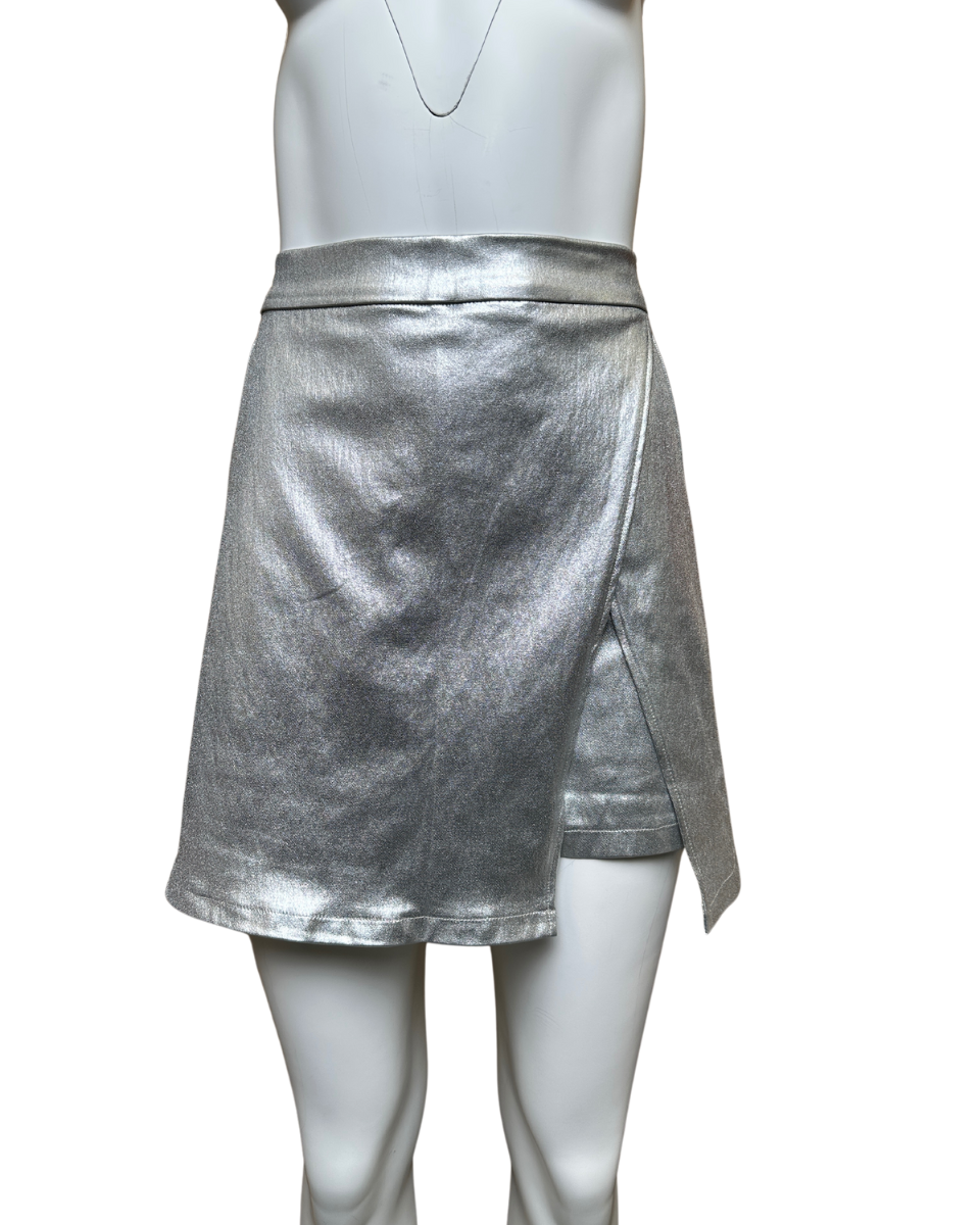 Metallic Stretch Elastic Waist Detail Skort in Silver - Blackbird Boutique