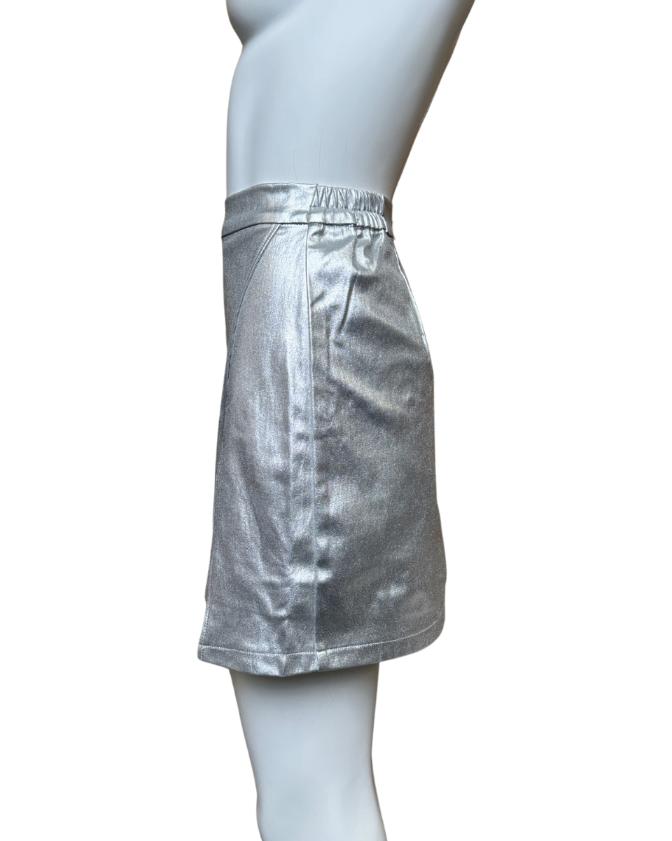 Metallic Stretch Elastic Waist Detail Skort in Silver - Blackbird Boutique