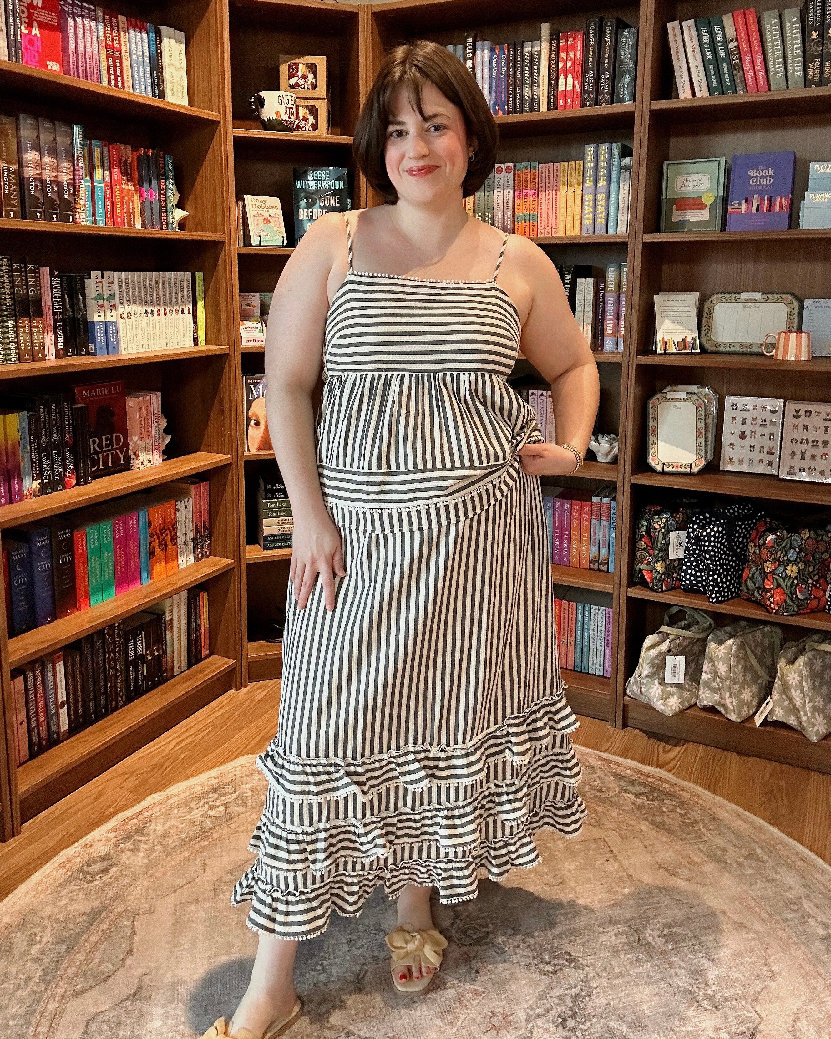 Striped Ruffle Trim Top - Blackbird Boutique