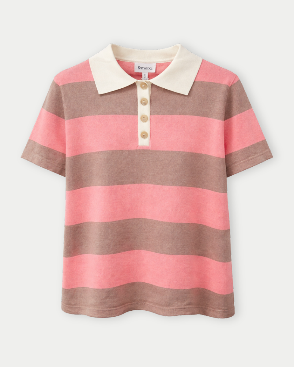 Striped polo shirt with a collar on a white background
