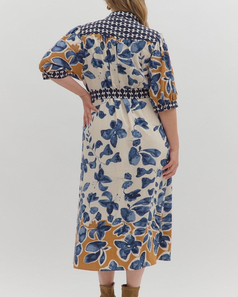 Botanical Print Midi Shirt Dress