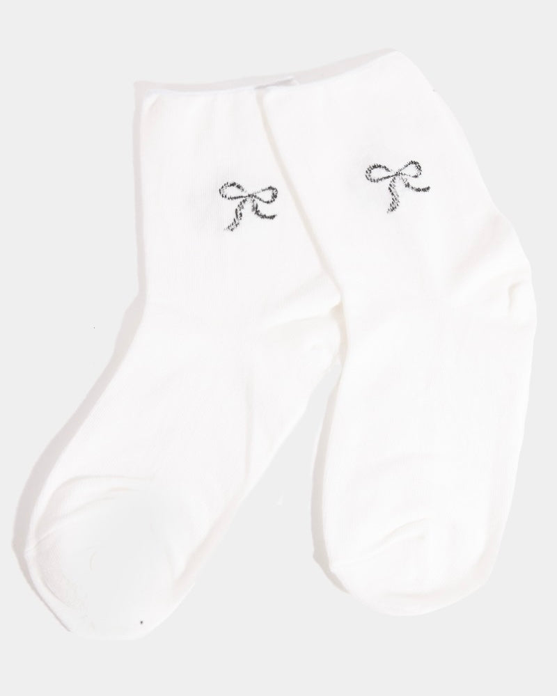 Sparkling Ribbon Socks in White - Blackbird Boutique