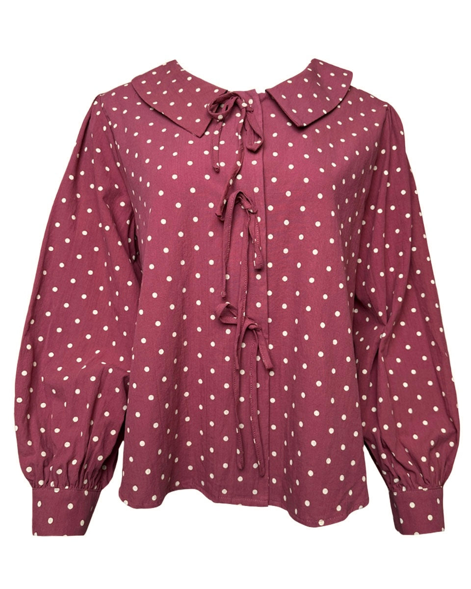 Front Tie Long Sleeve Polka Dot Shirt - Blackbird Boutique