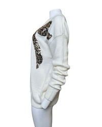 Animal Print Bow Sequin Detail Sweater in Cream - Blackbird Boutique