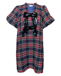 Plaid Sparkle Bow Dress in Navy - Blackbird Boutique