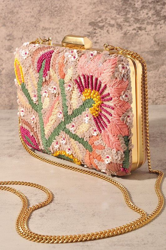 Floral Sequin Clutch Crossbody - Blackbird Boutique